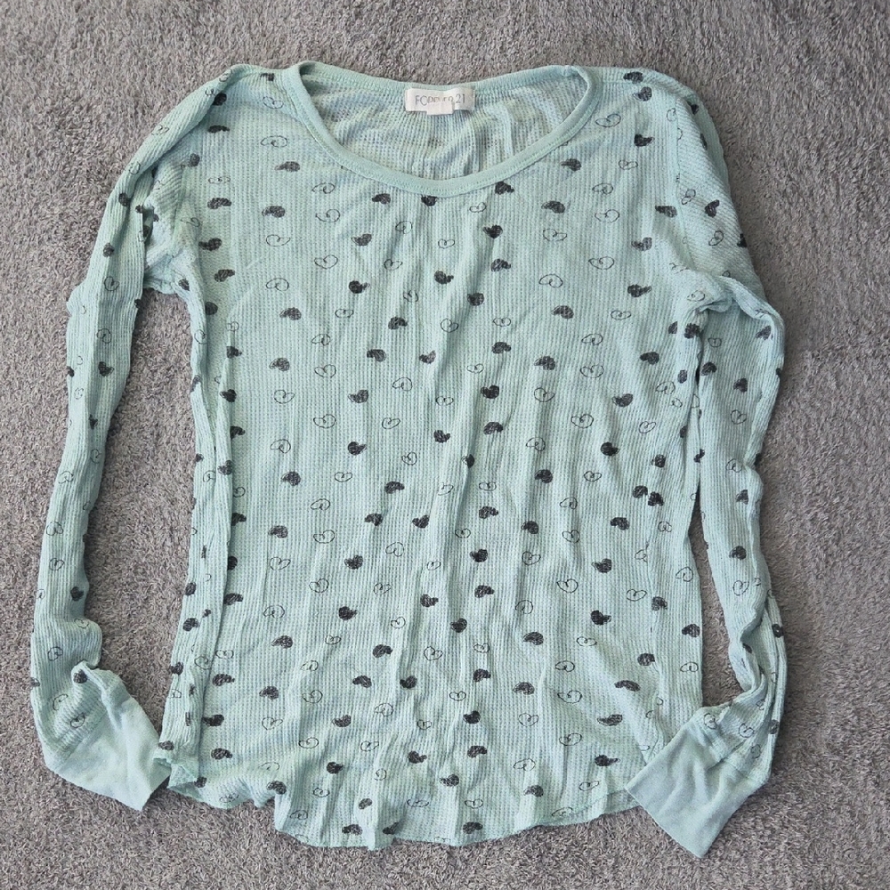 *CLOSET CLOSING 7/31* Forever 21 Mint Doodle Heart Polka Dot Top Size Small